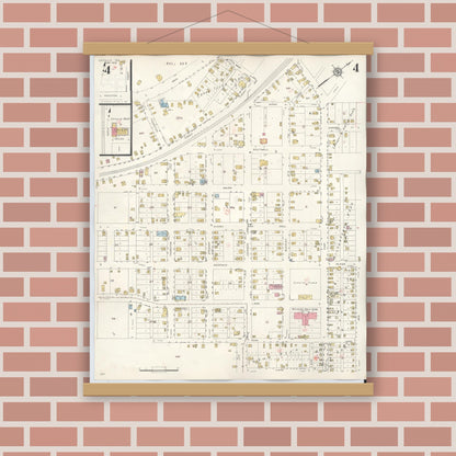 Old map wall art mockup — magnetic wood frame on brick wall — Sanborn Fire Insurance Map from Cotulla, La Salle County, Texas (1948), Sheet #0004