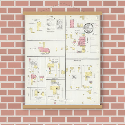 Old map wall art mockup — magnetic wood frame on brick wall — Sanborn Fire Insurance Map from Hickory, Catawba County, North Carolina (1896) - Complete Map Set