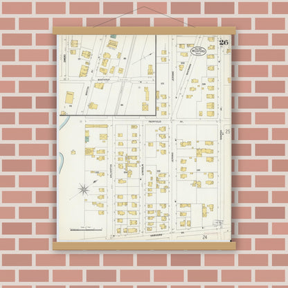 Old map wall art mockup — magnetic wood frame on brick wall — Sanborn Fire Insurance Map from Medford, Middlesex County, Massachusetts (1903), Sheet #0026