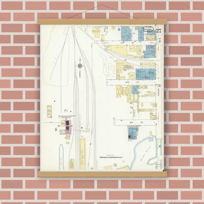 Old map wall art mockup — magnetic wood frame on brick wall — Sanborn Fire Insurance Map from Miami, Dade County, Florida (1914), Sheet #0027