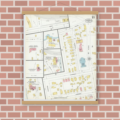Old map wall art mockup — magnetic wood frame on brick wall — Sanborn Fire Insurance Map from Ann Arbor, Washtenaw County, Michigan (1899), Sheet #0011