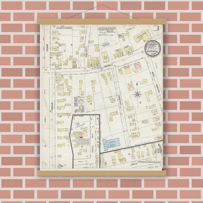 Old map wall art mockup — magnetic wood frame on brick wall — Sanborn Fire Insurance Map from Hopkinton, Middlesex County, Massachusetts (1888) - Complete Map Set