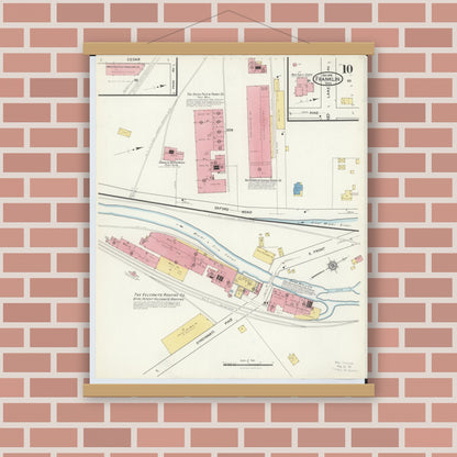 Old map wall art mockup — magnetic wood frame on brick wall — Sanborn Fire Insurance Map from Franklin, Warren County, Ohio (1916), Sheet #0010