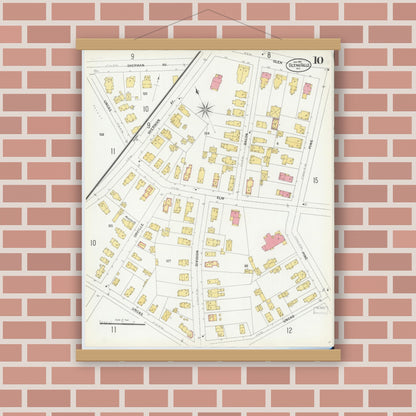 Old map wall art mockup — magnetic wood frame on brick wall — Sanborn Fire Insurance Map from Glens Falls, Warren County, New York (1901), Sheet #0010