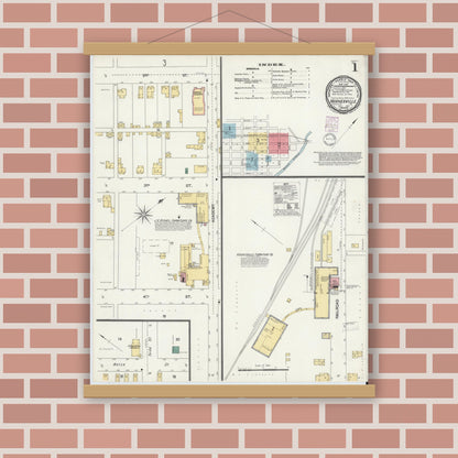 Old map wall art mockup — magnetic wood frame on brick wall — Sanborn Fire Insurance Map from Hughesville, Lycoming County, Pennsylvania (1901), Sheet #0001