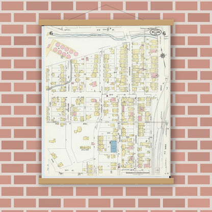 Old map wall art mockup — magnetic wood frame on brick wall — Sanborn Fire Insurance Map from Bellaire, Belmont County, Ohio (1924), Sheet #0006