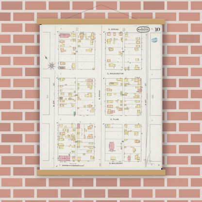 Old map wall art mockup — magnetic wood frame on brick wall — Sanborn Fire Insurance Map from Mankato, Blue Earth County, Minnesota (1894), Sheet #0010
