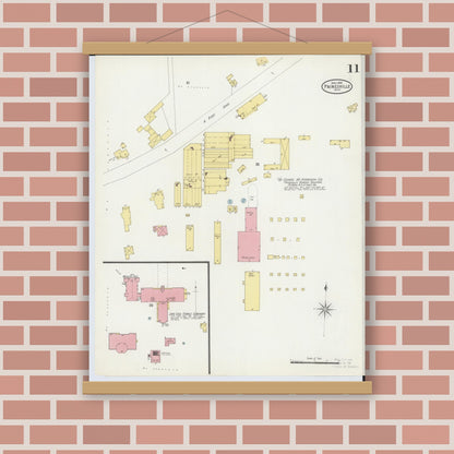 Old map wall art mockup — magnetic wood frame on brick wall — Sanborn Fire Insurance Map from Painesville, Lake County, Ohio (1898), Sheet #0011