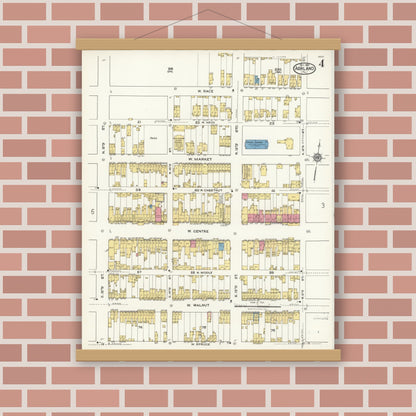 Old map wall art mockup — magnetic wood frame on brick wall — Sanborn Fire Insurance Map from Ashland, Schuylkill County, Pennsylvania (1921), Sheet #0004