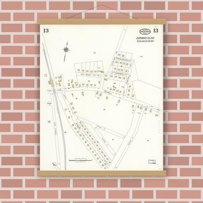 Old map wall art mockup — magnetic wood frame on brick wall — Sanborn Fire Insurance Map from Andover, Essex County, Massachusetts (1923), Sheet #0013