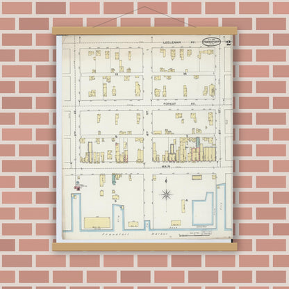 Old map wall art mockup — magnetic wood frame on brick wall — Sanborn Fire Insurance Map from Frankfort, Benzie County, Michigan (1893), Sheet #0002