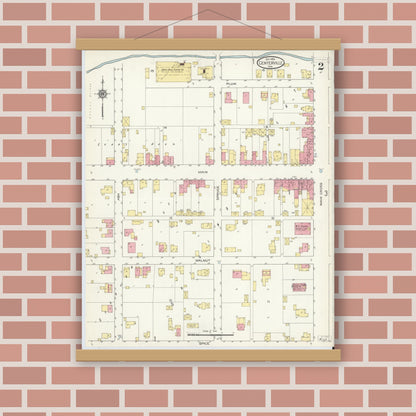 Old map wall art mockup — magnetic wood frame on brick wall — Sanborn Fire Insurance Map from Centerville, Wayne County, Indiana (1913), Sheet #0002