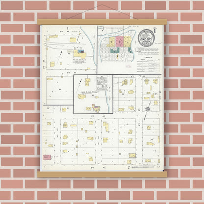 Old map wall art mockup — magnetic wood frame on brick wall — Sanborn Fire Insurance Map from Pine City, Pine County, Minnesota (1911) - Complete Map Set