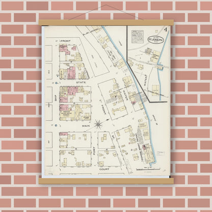 Old map wall art mockup — magnetic wood frame on brick wall — Sanborn Fire Insurance Map from Saint Joseph, Berrien County, Michigan (1884), Sheet #0004