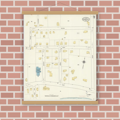 Old map wall art mockup — magnetic wood frame on brick wall — Sanborn Fire Insurance Map from Braintree, Norfolk County, Massachusetts (1911), Sheet #0002
