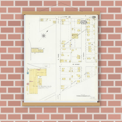 Old map wall art mockup — magnetic wood frame on brick wall — Sanborn Fire Insurance Map from Ironton, Lawrence County, Ohio (1909), Sheet #0029