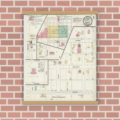 Old map wall art mockup — magnetic wood frame on brick wall — Sanborn Fire Insurance Map from Newton, Jasper County, Illinois (1897) - Complete Map Set