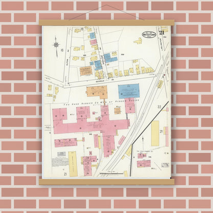Old map wall art mockup — magnetic wood frame on brick wall — Sanborn Fire Insurance Map from Watertown, Middlesex County, Massachusetts (1916), Sheet #0021