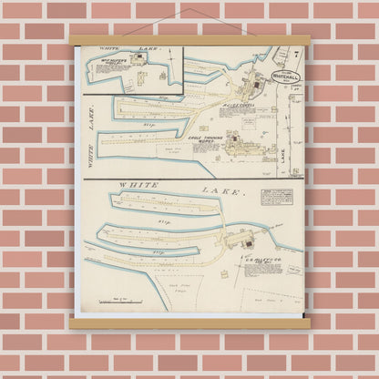 Old map wall art mockup — magnetic wood frame on brick wall — Sanborn Fire Insurance Map from Montague, Muskegon County, Michigan (1883), Sheet #0007