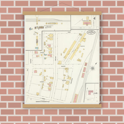 Old map wall art mockup — magnetic wood frame on brick wall — Sanborn Fire Insurance Map from Eagle Pass, Maverick County, Texas (1905), Sheet #0004
