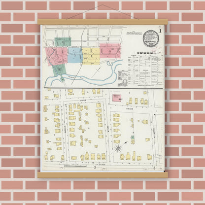 Old map wall art mockup — magnetic wood frame on brick wall — Sanborn Fire Insurance Map from Hackensack, Bergen County, New Jersey (1896) - Complete Map Set