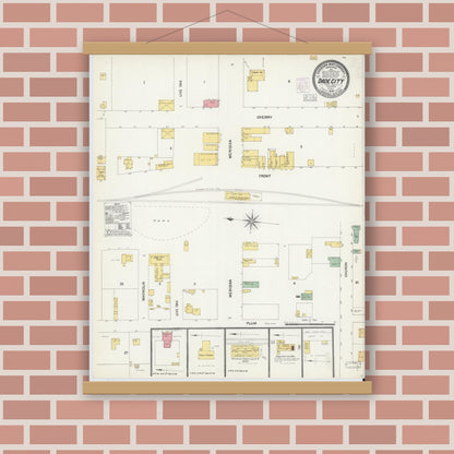 Old map wall art mockup — magnetic wood frame on brick wall — Sanborn Fire Insurance Map from Dade City, Pasco County, Florida (1903), Sheet #0002