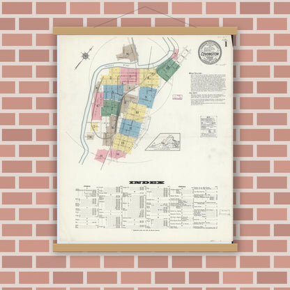 Old map wall art mockup — magnetic wood frame on brick wall — Sanborn Fire Insurance Map from Covington, Independent Cities, Virginia (1913) - Complete Map Set
