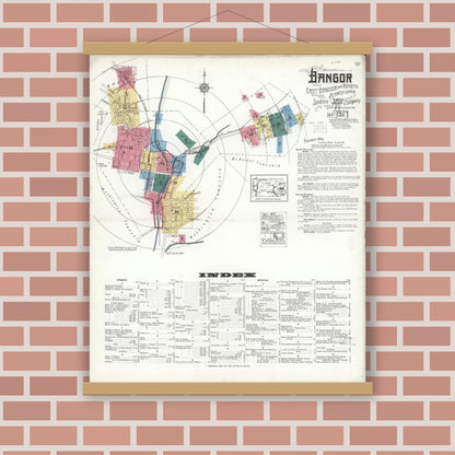 Old map wall art mockup — magnetic wood frame on brick wall — Sanborn Fire Insurance Map from Bangor, Northampton County, Pennsylvania (1923) - Complete Map Set