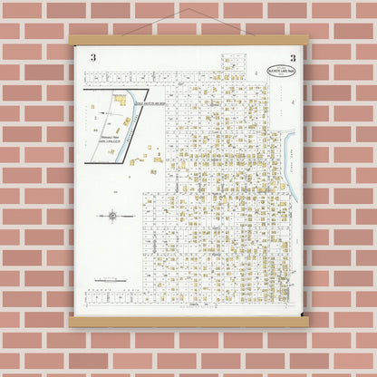 Old map wall art mockup — magnetic wood frame on brick wall — Sanborn Fire Insurance Map from Buckeye Lake, Licking County, Ohio (1929), Sheet #0003