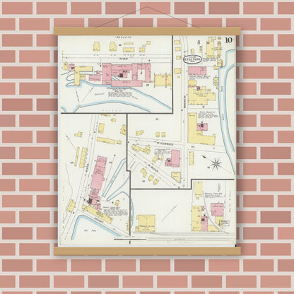 Old map wall art mockup — magnetic wood frame on brick wall — Sanborn Fire Insurance Map from Hyde Park, Norfolk County, Massachusetts (1896), Sheet #0010