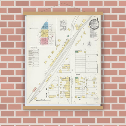 Old map wall art mockup — magnetic wood frame on brick wall — Sanborn Fire Insurance Map from Crystal Falls, Iron County, Michigan (1892) - Complete Map Set