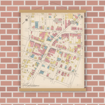 Old map wall art mockup — magnetic wood frame on brick wall — Sanborn Fire Insurance Map from Doylestown, Bucks County, Pennsylvania (1922), Sheet #0008