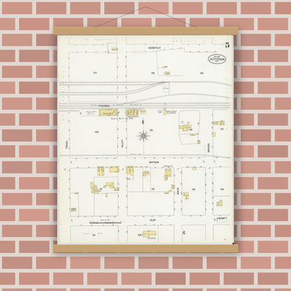 Old map wall art mockup — magnetic wood frame on brick wall — Sanborn Fire Insurance Map from Jefferson, Marion County, Texas (1901), Sheet #0005