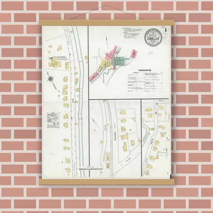 Old map wall art mockup — magnetic wood frame on brick wall — Sanborn Fire Insurance Map from Camillus, Onondaga County, New York (1911) - Complete Map Set