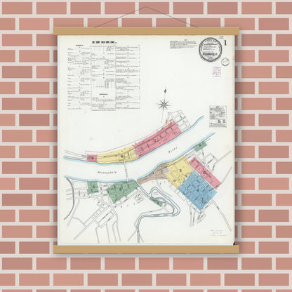 Old map wall art mockup — magnetic wood frame on brick wall — Sanborn Fire Insurance Map from Brownsville, Fayette County, Pennsylvania (1901) - Complete Map Set