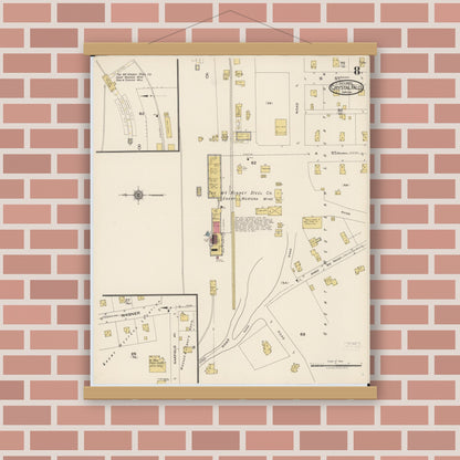 Old map wall art mockup — magnetic wood frame on brick wall — Sanborn Fire Insurance Map from Crystal Falls, Iron County, Michigan (1922), Sheet #0008