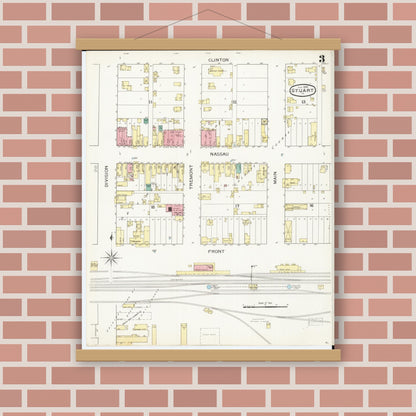 Old map wall art mockup — magnetic wood frame on brick wall — Sanborn Fire Insurance Map from Stuart, Guthrie and Adair Counties, Iowa (1894), Sheet #0003