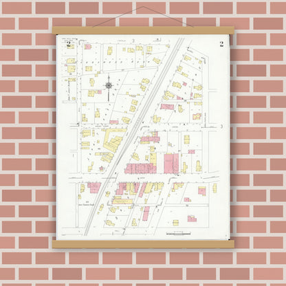 Old map wall art mockup — magnetic wood frame on brick wall — Sanborn Fire Insurance Map from Oak Hill, Jackson County, Ohio (1940), Sheet #0002