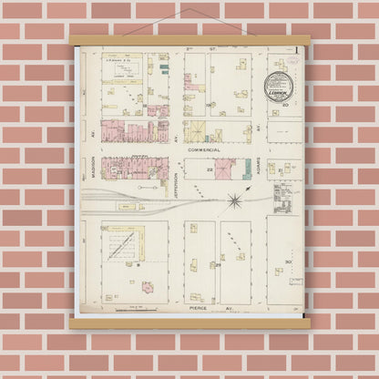 Old map wall art mockup — magnetic wood frame on brick wall — Sanborn Fire Insurance Map from Lebanon, Laclede County, Missouri (1886) - Complete Map Set