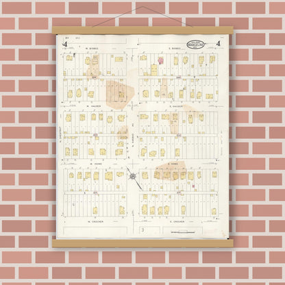 Old map wall art mockup — magnetic wood frame on brick wall — Sanborn Fire Insurance Map from Marceline, Linn County, Missouri (1939), Sheet #0004