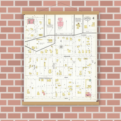 Old map wall art mockup — magnetic wood frame on brick wall — Sanborn Fire Insurance Map from Waukon, Allamakee County, Iowa (1902), Sheet #0004