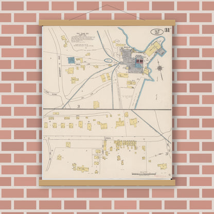 Old map wall art mockup — magnetic wood frame on brick wall — Sanborn Fire Insurance Map from Hilo, Hawaii County, Hawaii (1921), Sheet #0031