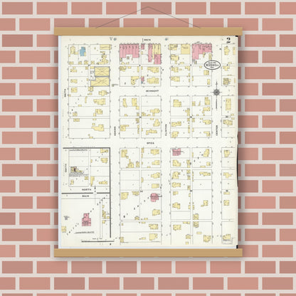 Old map wall art mockup — magnetic wood frame on brick wall — Sanborn Fire Insurance Map from Boswell, Benton County, Indiana (1910), Sheet #0002