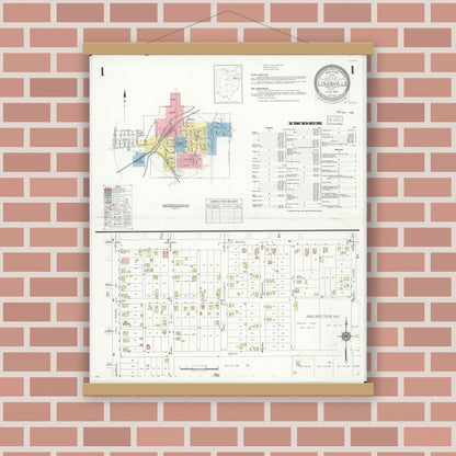 Old map wall art mockup — magnetic wood frame on brick wall — Sanborn Fire Insurance Map from Louisville, Stark County, Ohio (1933) - Complete Map Set