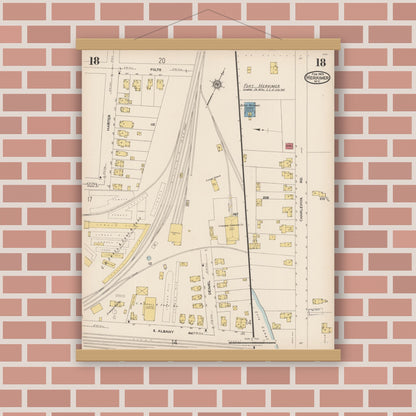 Old map wall art mockup — magnetic wood frame on brick wall — Sanborn Fire Insurance Map from Herkimer, Herkimer County, New York (1923), Sheet #0018