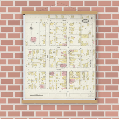 Old map wall art mockup — magnetic wood frame on brick wall — Sanborn Fire Insurance Map from Ansonia, Darke County, Ohio (1915), Sheet #0002