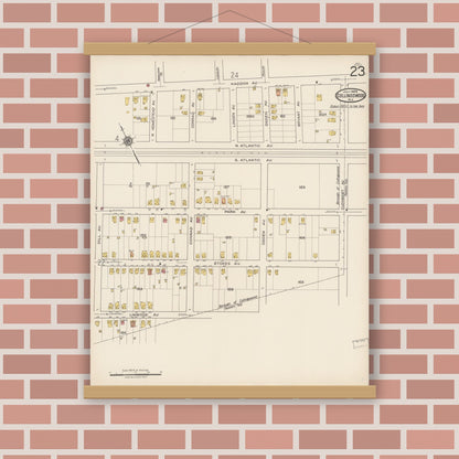 Old map wall art mockup — magnetic wood frame on brick wall — Sanborn Fire Insurance Map from Collingswood, Camden County, New Jersey (1922), Sheet #0023