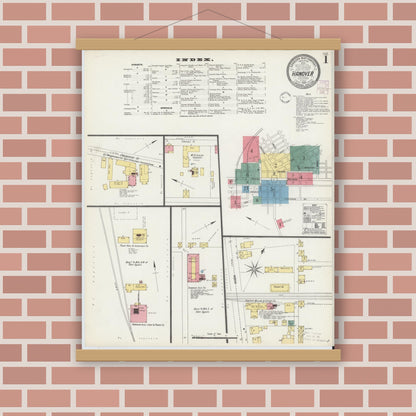 Old map wall art mockup — magnetic wood frame on brick wall — Sanborn Fire Insurance Map from Hanover, York County, Pennsylvania (1902) - Complete Map Set