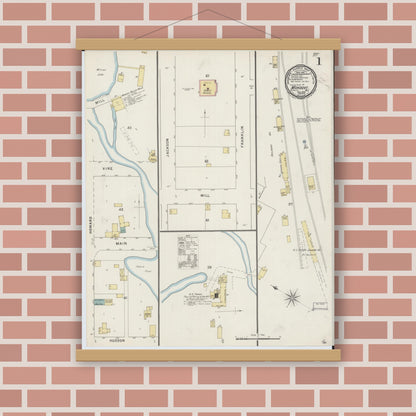 Old map wall art mockup — magnetic wood frame on brick wall — Sanborn Fire Insurance Map from Mondovi, Buffalo County, Wisconsin (1894) - Complete Map Set