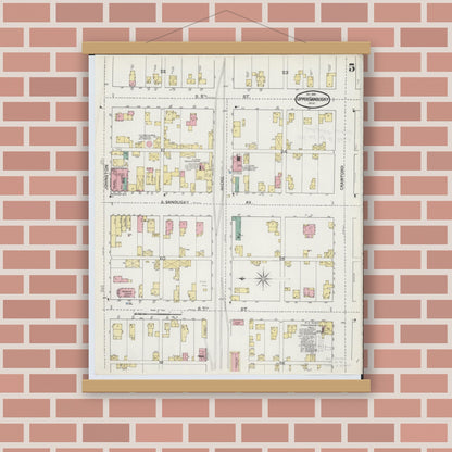 Old map wall art mockup — magnetic wood frame on brick wall — Sanborn Fire Insurance Map from Upper Sandusky, Wyandot County, Ohio (1892), Sheet #0005